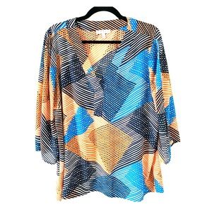 Chaus Orange Blue Black Blouse with open sleeves
